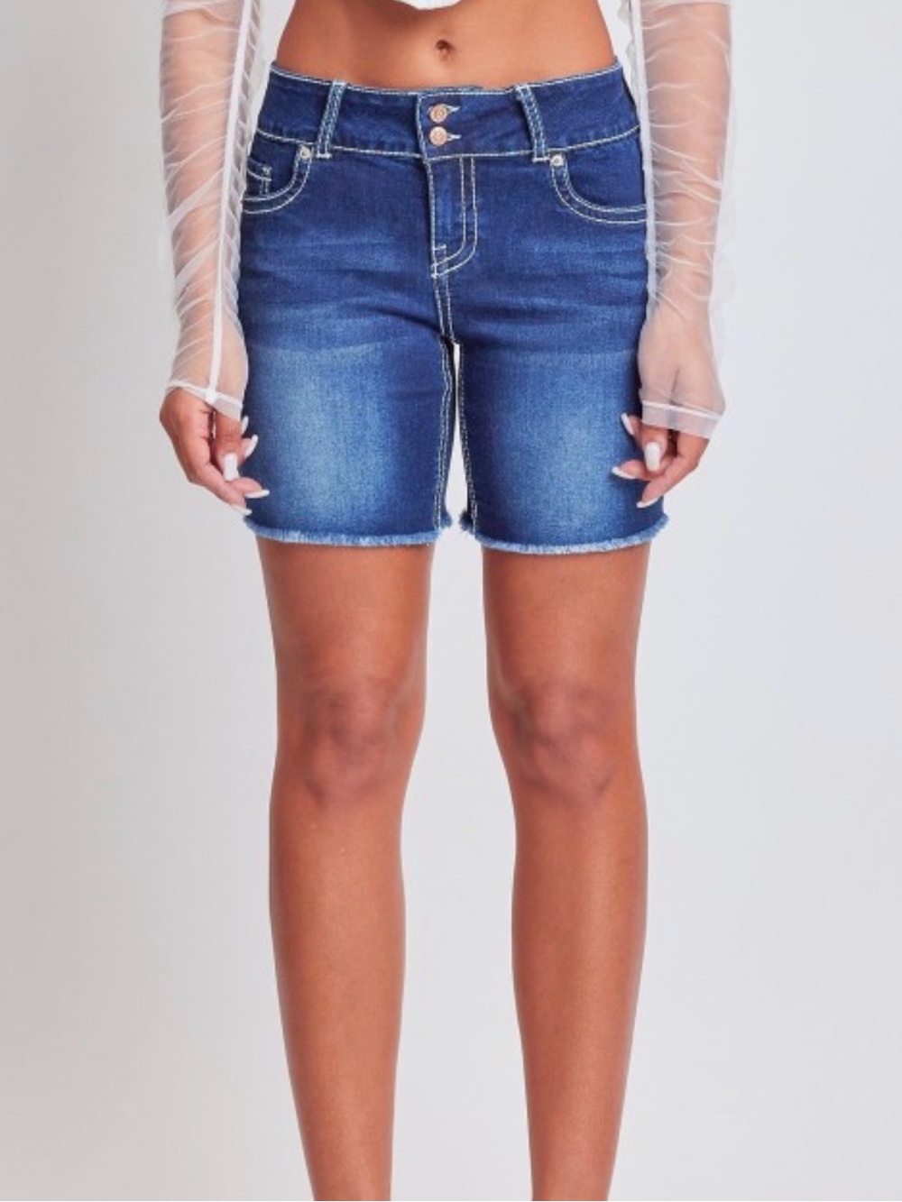 YMI Mid Rise Blue Denim frayed Shorts